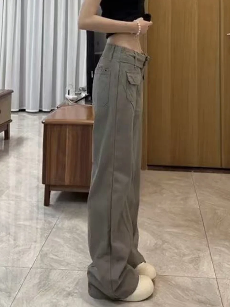 Retro American Washed Denim Jeans Women Slimming Long Pants Low Waist Zipper Pure Color Standard Fit Micro Stretch Chinese Made