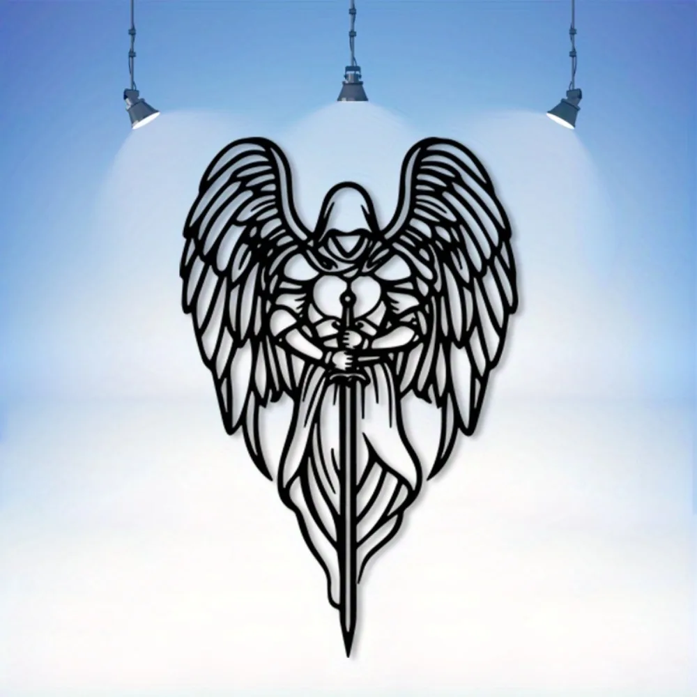 CIFBUY Metal Wall Art,2D Flat Laser Cut Vintage Spiritual Angel Wings Iron Hanging Sculpture,Rustproof Powder‑Coated Wall Decor