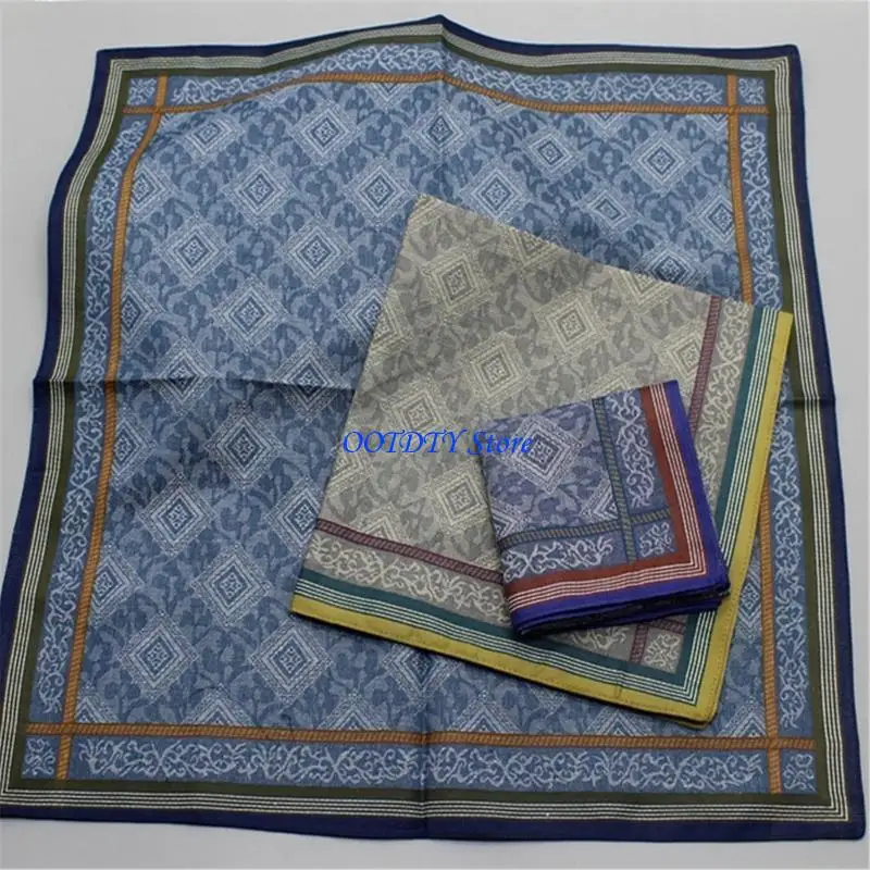 

367A Soft Cotton Handkerchief Kerchief Stylish Pattern Sweat-absorbing Men's Gift Handkerchiefs