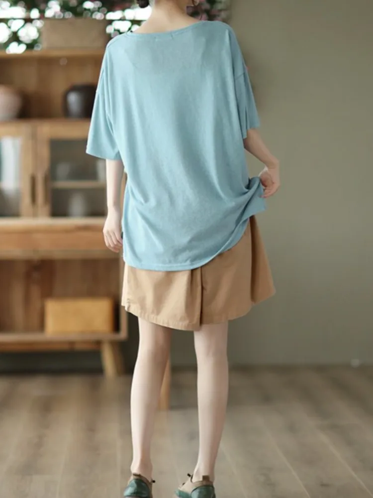 الكاكي ريترو فضفاض بنطال ذو قصة أرجل واسعة المرأة الصيف مرونة الخصر التخسيس خمسة أرباع بناطيل كاجوال تنوعا مستقيم عمال