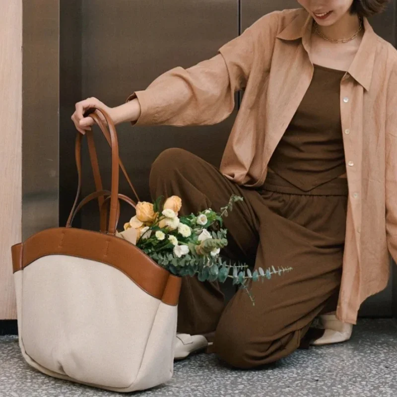 2 Piece/set Women\'s Large Capacity Canvas Tote Bag Simple Design Ladies Business Commuting Shoulder Bag 2024 New Arrivals Female