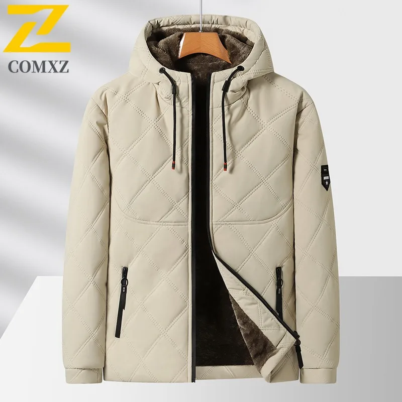 

​Men Sports Casual Jacket Winter Cotton Coat Korean Style Hooded Thickened Padded Outdoor Warm Waterproof Windproof Windbreaker