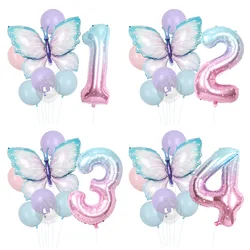 Cross Border Blue Purple Butterfly 38inch Gradient Aluminum Film Digital Balloon Set Birthday Party Baby Shower Decoration