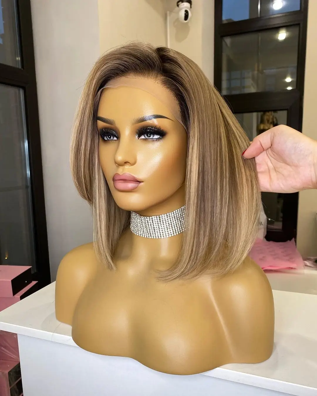 Ash Blonde Highlight Human Hair Wigs 13x4 Silk Top Lace Front Wig 200 Density Short Bob Human Hair Lace Frontal Wigs For Women