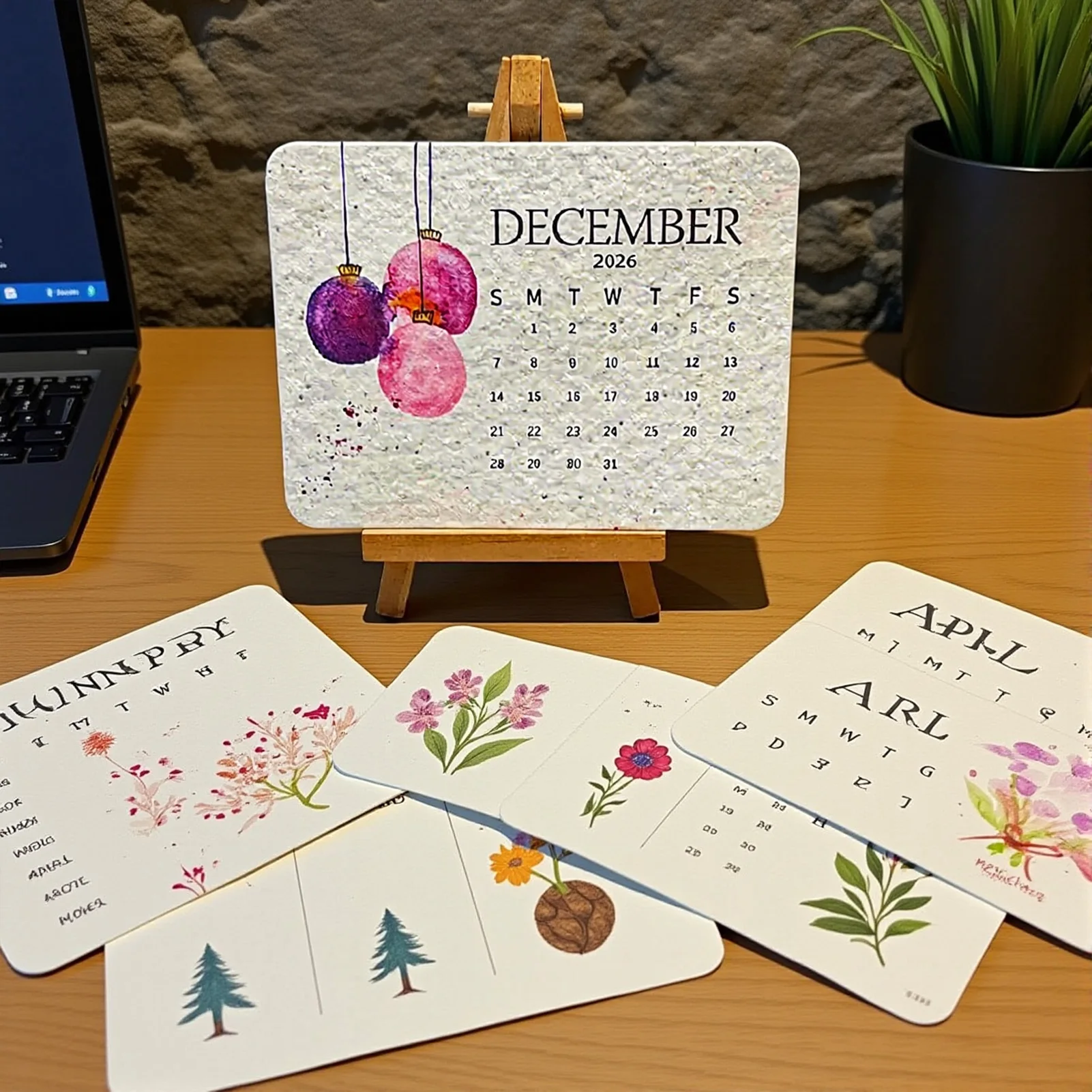 

Календарь из бумаги на 2026 Биоразлагаемый настольный календарь с держателем для подарка в офисе и дома