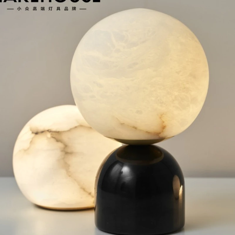 Extremely simple real marble table lamp, living room bedroom bedside Dali wabi sandy wind design atmosphere
