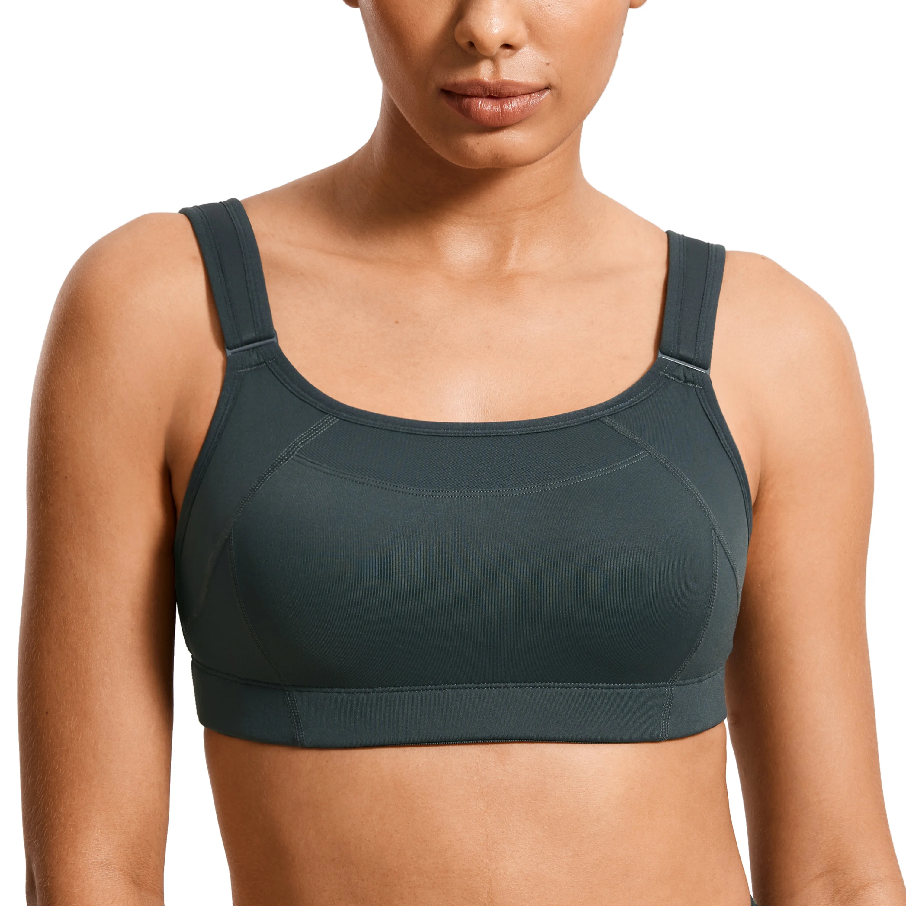 SYROKAN Reggiseni sportivi regolabili sul davanti per donna Reggiseno da corsa per allenamento senza ferretto ad alto impatto, comfort senza rimbalzo