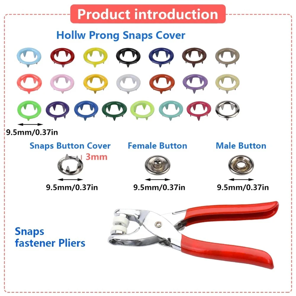 Metal Prong Snap Button Hollow Press Prong Fastener with Pliers Tool Set Kits for Clothes Garment Sewing Bags Shoes