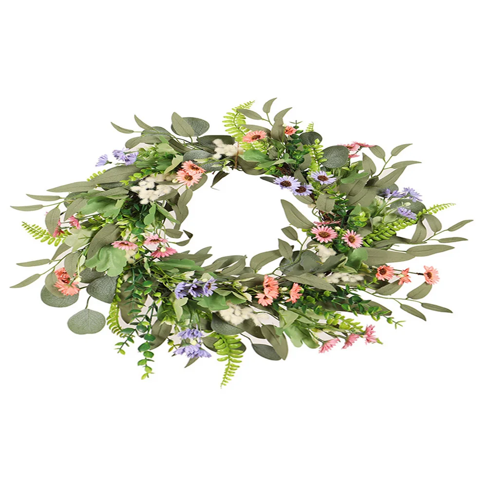 

1pc Artificial Daisy Flower Wreath 12 Inch Summer Hanging Wreath For Front Door Eucalyptus Garden Wedding Party Home Decor