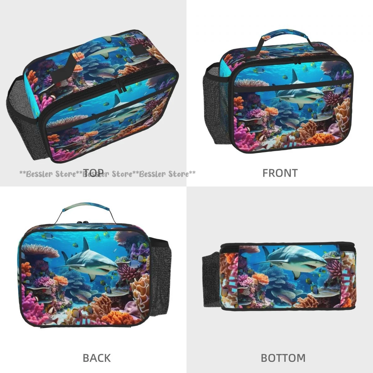 Underwater Shark Swims Tote Lunch Bag Insulated Cooler Bag Easy Clean Food Handbag for Daily Travel Picnic