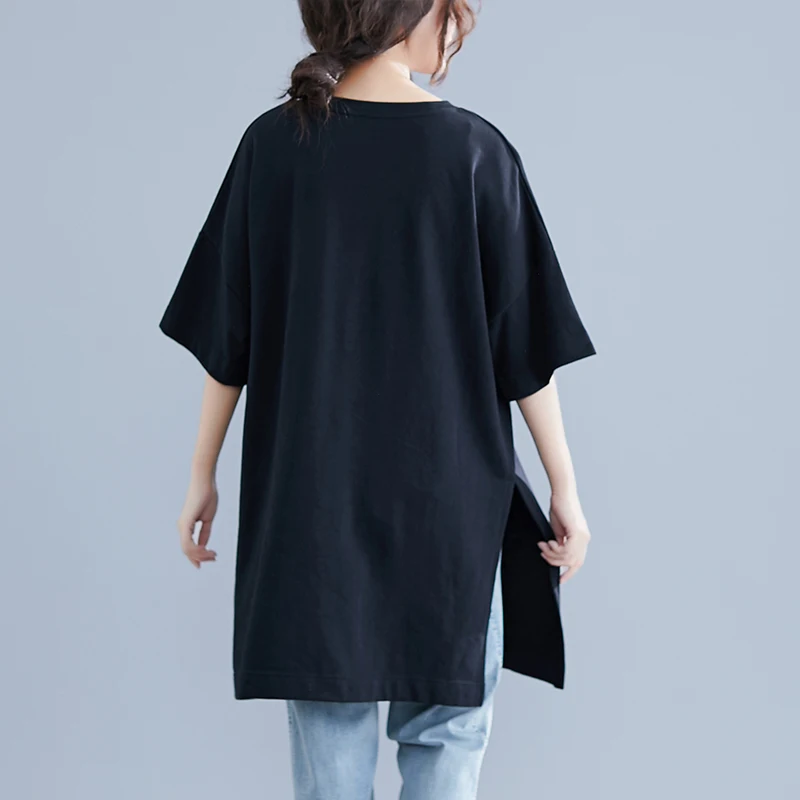 Grande taille femmes été nouveau Sle ort Sve t-shirt Dr brodé devant mi-long minceur à la mode Version coréenne coton