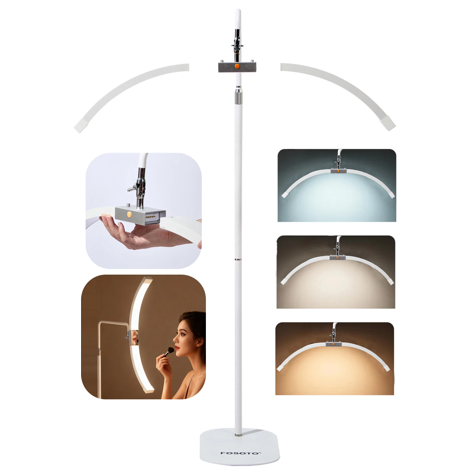 

Fosoto 28nch 40W Multi-Function Foldable Dual-Color LED Floor Lamp with Mirror for Beauty Studios Hair Stylists Tattoo Shop