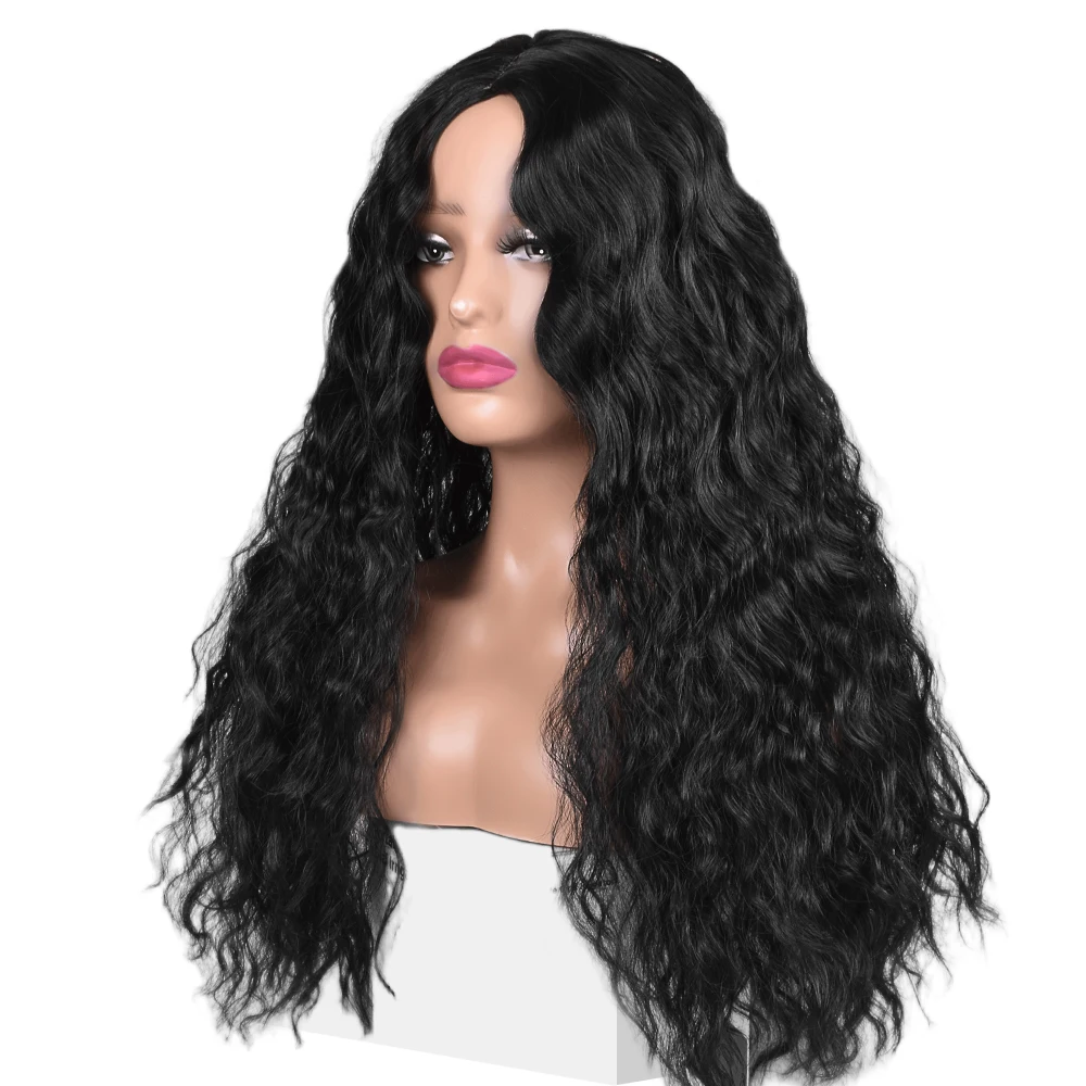 Deep Wave Synthetic Wig for Black Women Wear Deep Curly Soft Wig Natural Black Color Replacement Wigs for Daily Party Use 26 