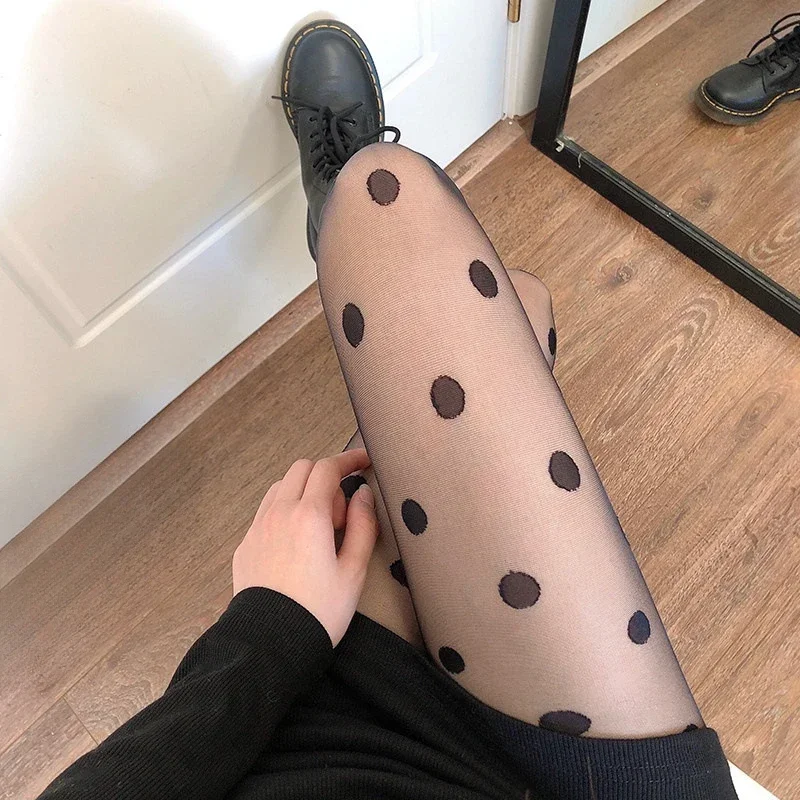 Polka Dot Tights Women Sexy Lace Stockings High Elastic Pantyhose Women Tights Lingerie Female Hosiery Nylon Black Tights