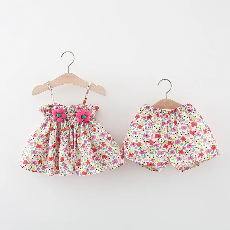 Summer newborn baby girls clothes outfits sets floral camisole tops + short suits for infant girls cloth baby 1st birthday sets