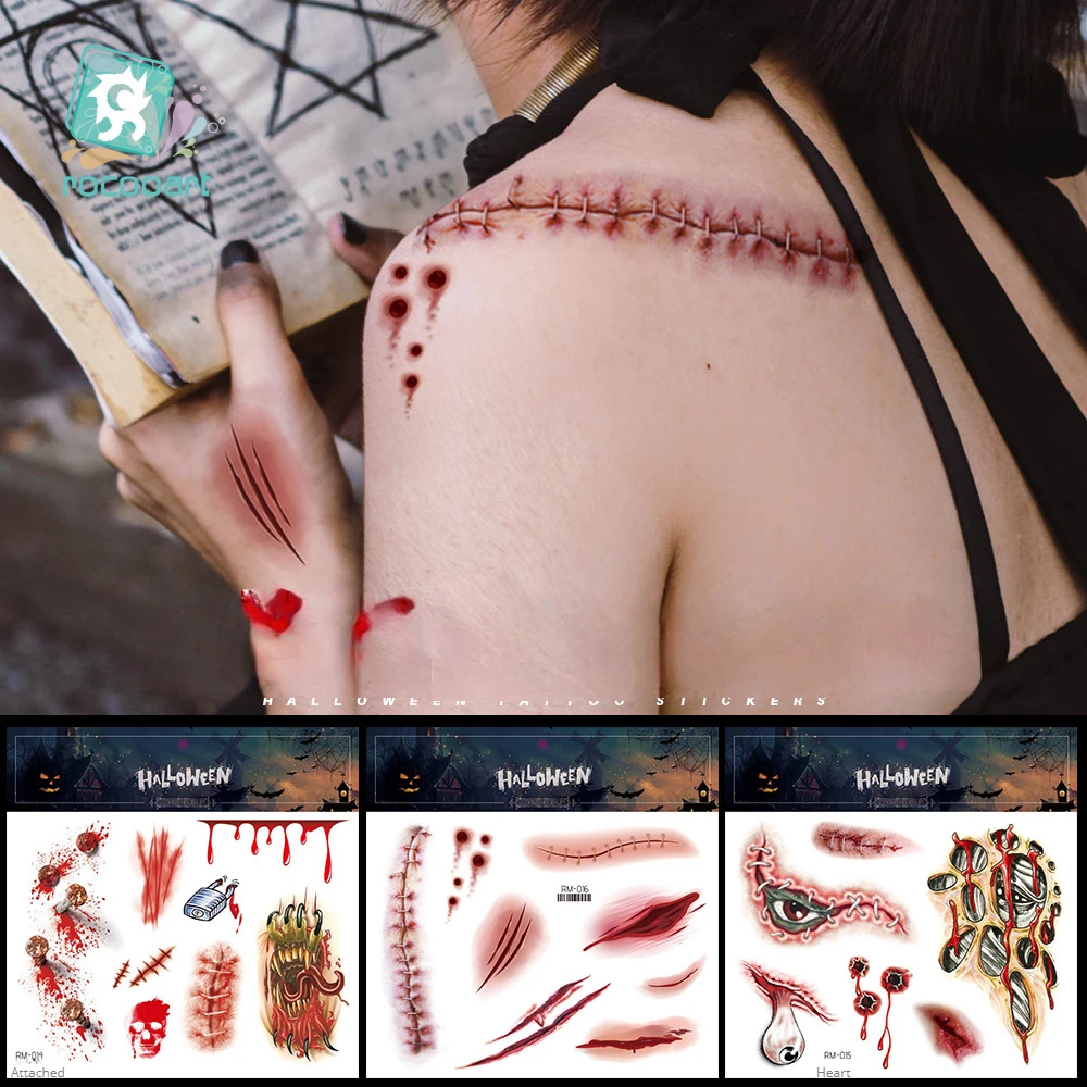 

New Waterproof Halloween Facial Temporary Tattoo Sticker Atmosphere Funny Scar Makeup Face Sticker Size:158 * 158mm