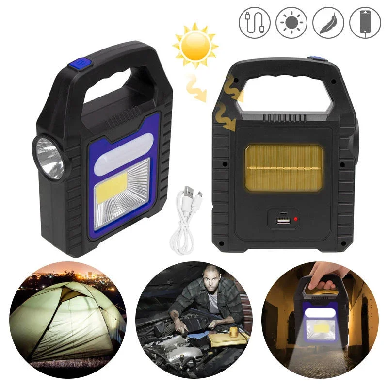 Imagem -02 - Portátil Solar Cob Led Work Light Impermeável Projector de Emergência Usb Recarregável Lanterna Portátil ao ar Livre Caminhadas Camping