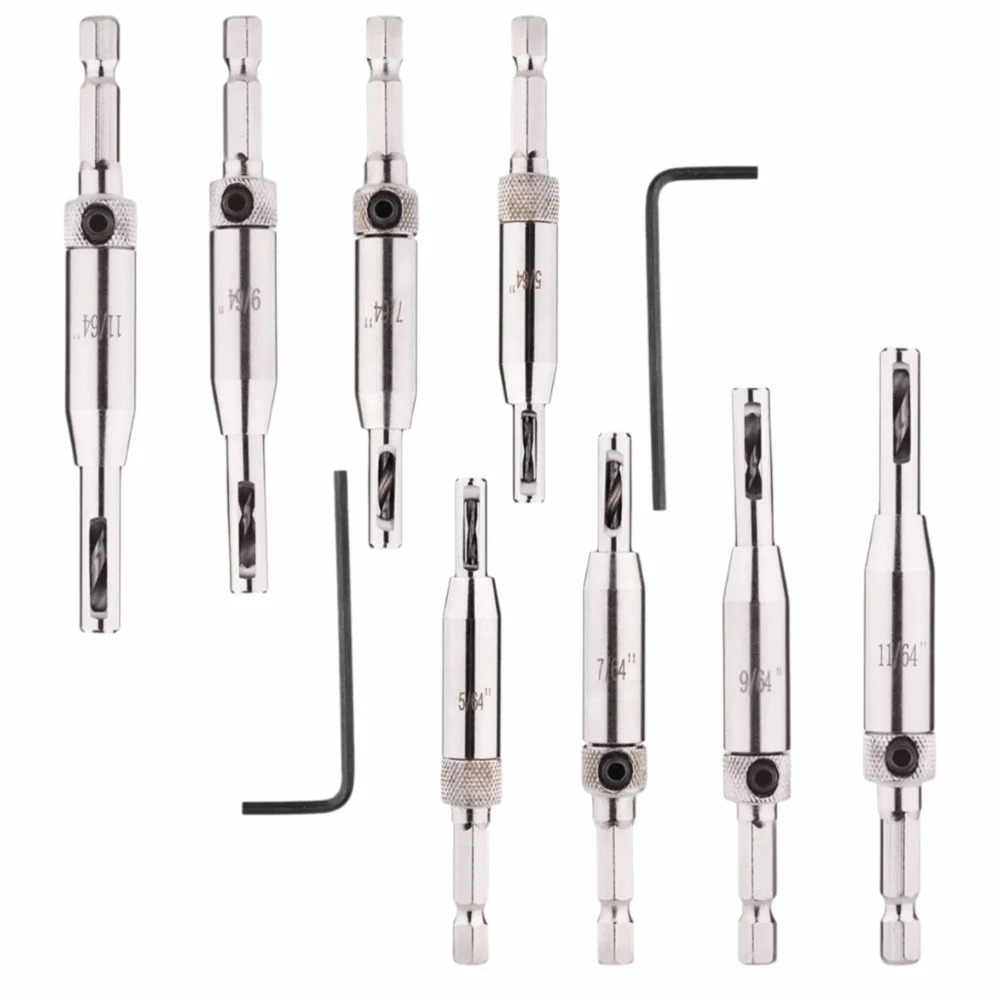 8PCS Universal Self Centering Drill Bit Set High Speed Steel Compact Hinge Drill Bits Silver Self Centering Design