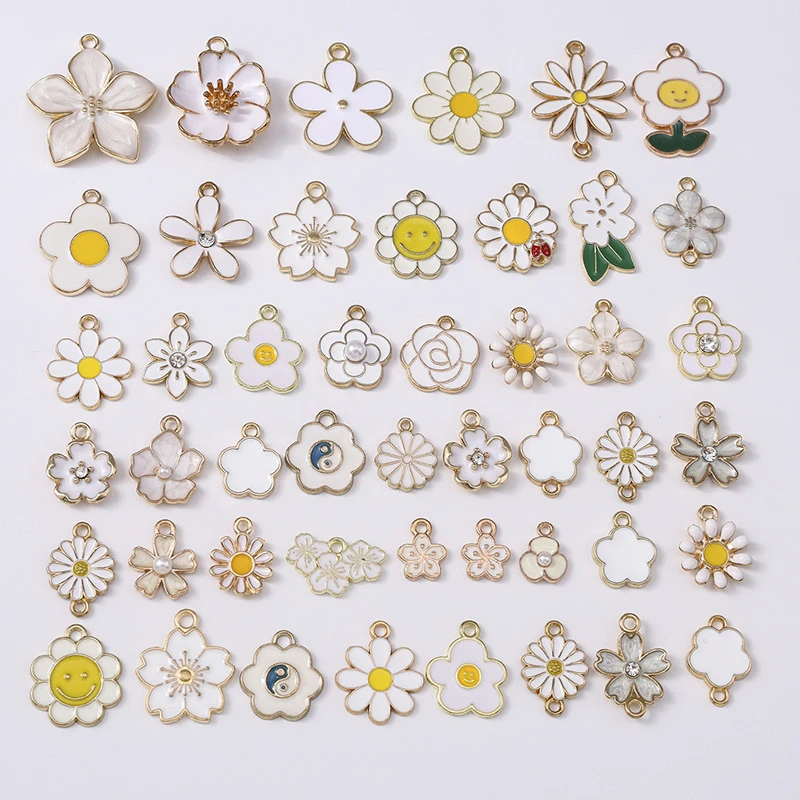 20 Stück gemischte niedliche weiße Emaille-Blumenanhänger für die Schmuckherstellung, DIY-Ohrringe, Halsketten, Armbänder, Zubehör – Detail 1