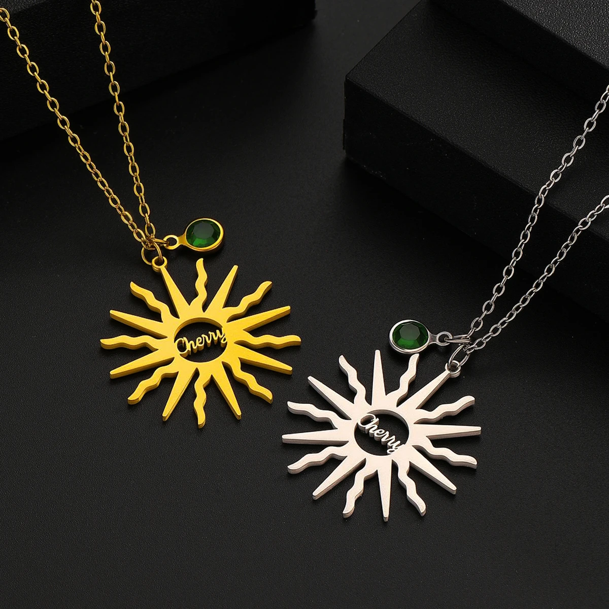 Custom Name Stainless Steel Necklace Ethnic Sun Totem Pendent Necklaces For Charm Women Birthday Party Fashion Jewelry Gift