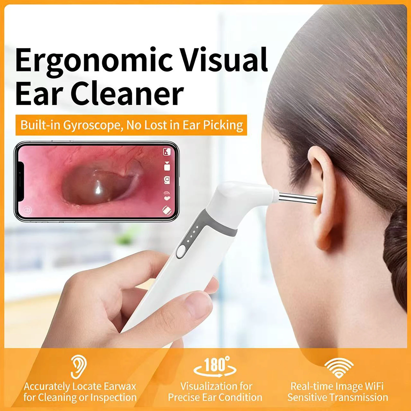3.9mm Wireless Visual Digital Android iPhone IOS Otoscope Ear Nose Endoscope Camera 720P WiFi Scope for Kids Adults Animal A2