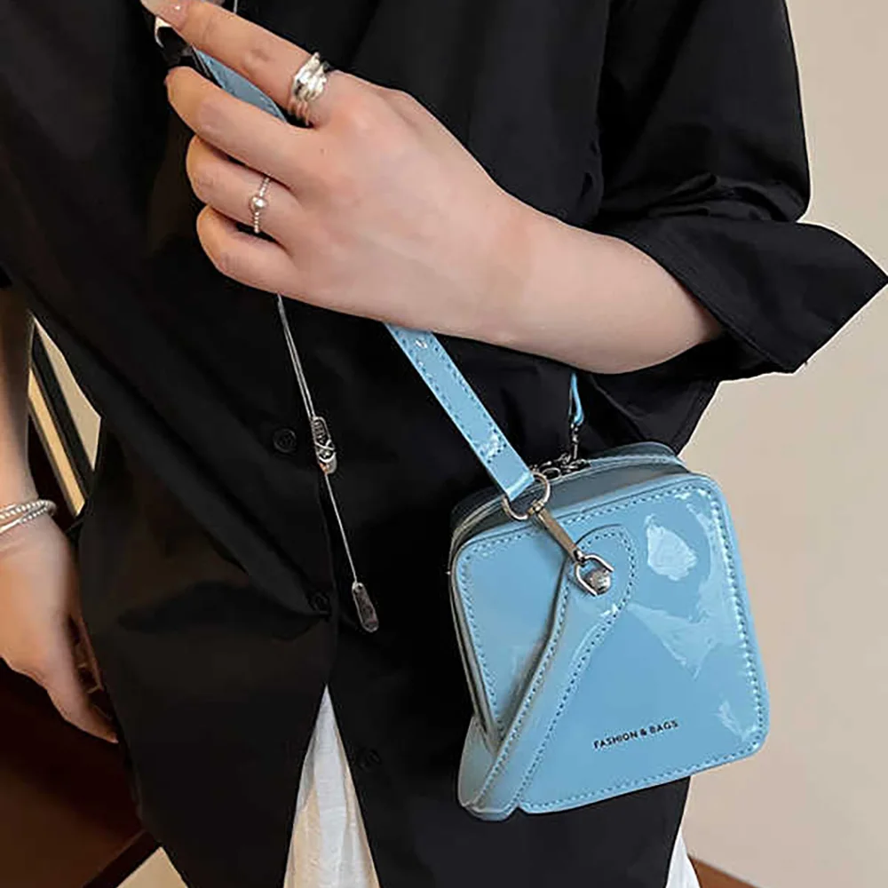 

Trendy Mini Hand-held Box Bag Women Small Square Single Shoulder Bags 2025 New Fashion Patent Leather Burgundy Crossbody Bags