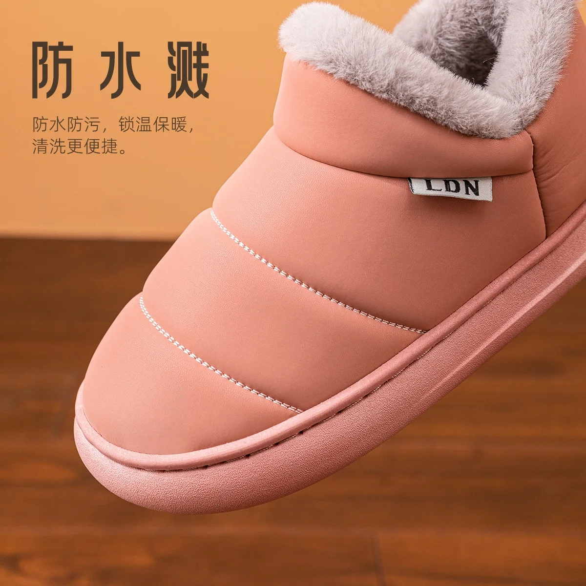 Warm Slippers for Men Autumn and Winter 2023 New Comfortable Plush Indoor Shoes Thick Sole Waterproof Non-slip Male Cotton Shoes