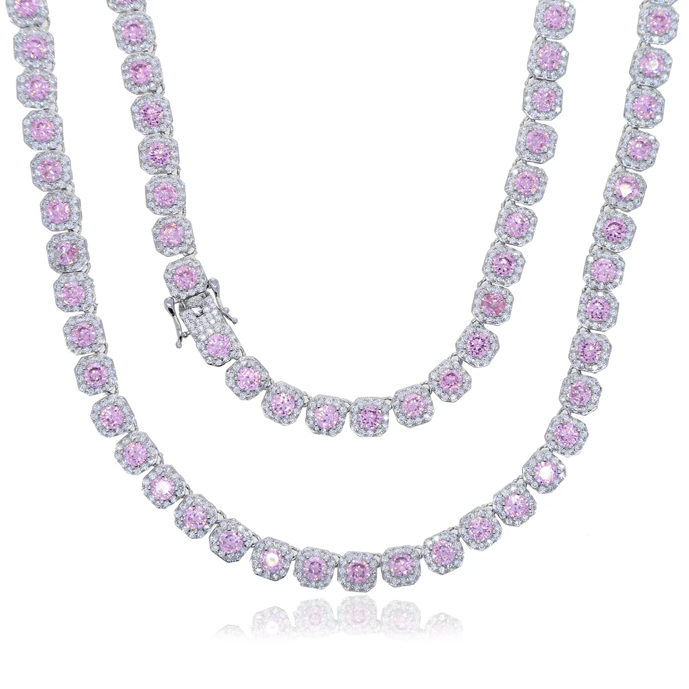 Iced Out Clustered Tennis Chain Necklace Hip Hop Rainbow Cubic Zirconia Silver Color Fashion Rock Women Jewelry