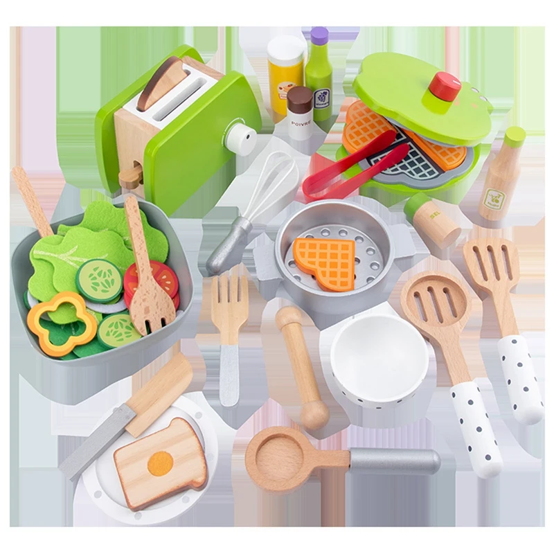 Juguetes de cocina para niños, juego de cocina DIY, simulación de cocina de madera, juguetes de comida para niños, juego de juguetes