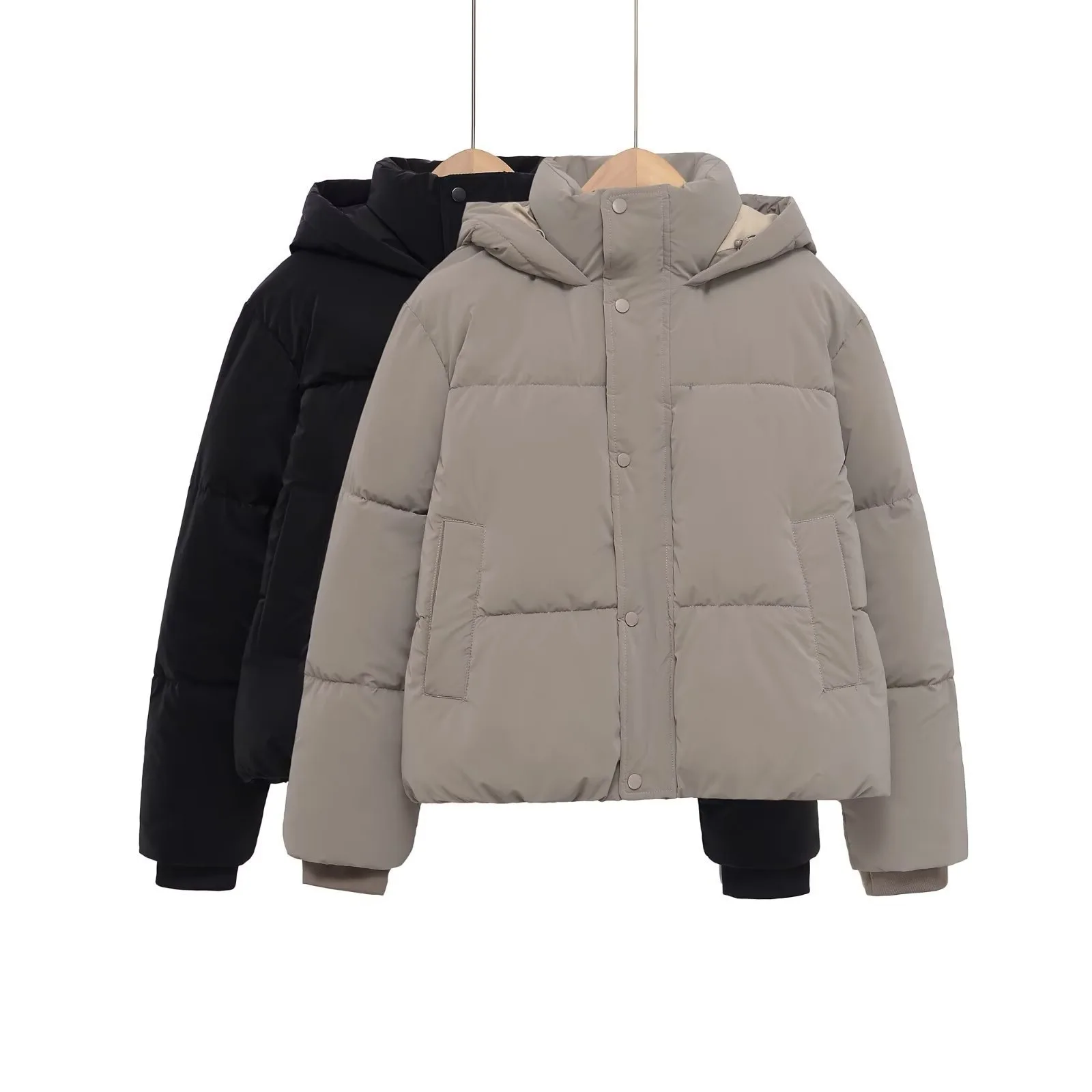 Women's Hooded Padded Coat Winter Warm Short Quilted Jacket Casual Zip Up Coats Color Puffer Female Trendy Fashion Outerwear