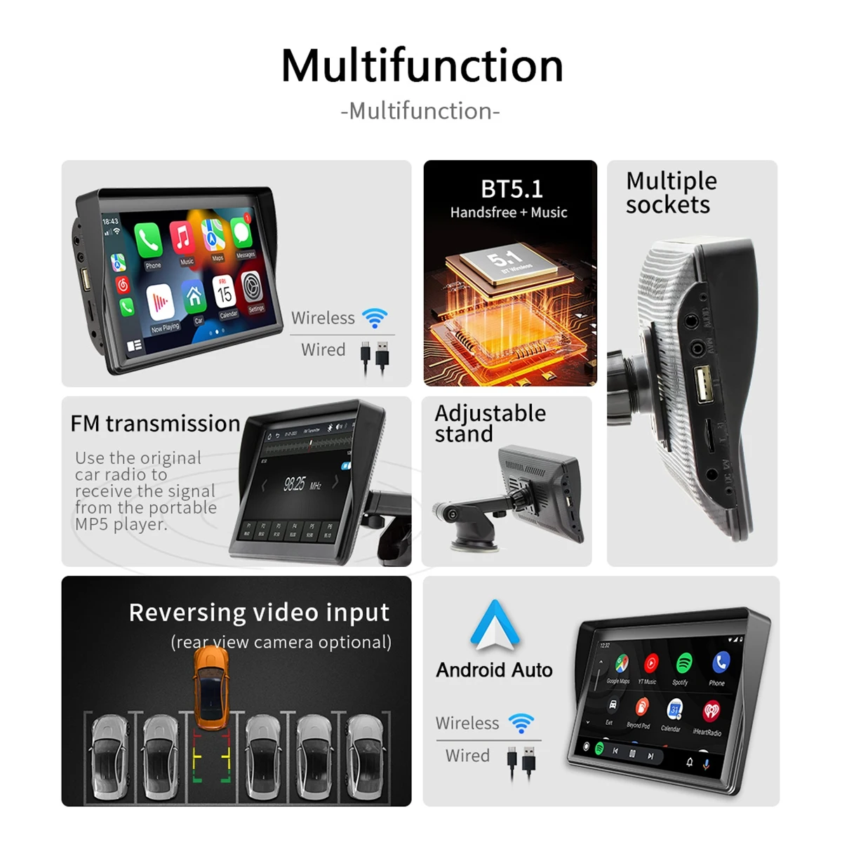 7 Inches Head Unit WiFi For Carplay Android Auto Car MP5 Bluetooth 5.0 GPS Navigation Player Video Stereo Radio For Automobile