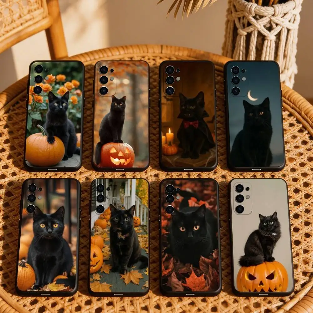 H-Halloween B-Black C-Cat  Phone Case For Samsung S25,S24,S21,S22,S23,S30,Ultra,S20,Plus,Fe,Lite,Note,10,Black Cover