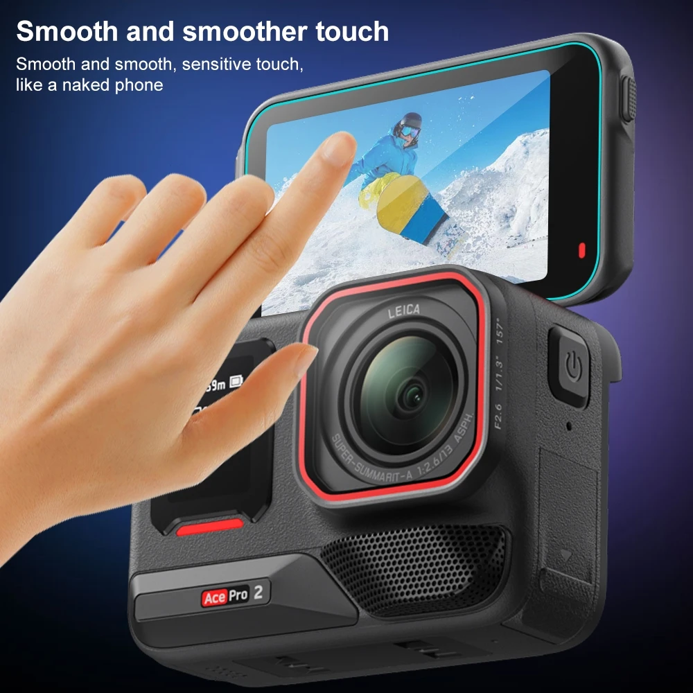 PULUZPer Insta360 Ace Pro 2 Schermo posteriore e anteriore e pellicola in vetro temperato per lenti Proteggi schermo 3 in 1
