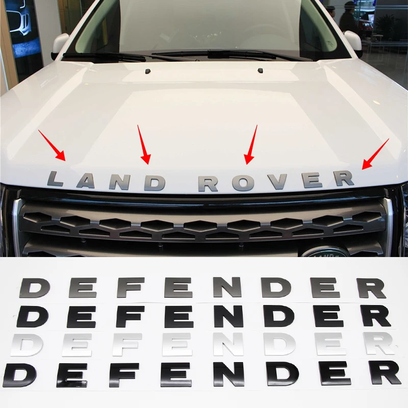 Car Letter Sticker DEFENDER Letter 3D Logo Sticker Decal For Land Rover Defender Range Rover Evoque SV SVR Velar Car Decoration