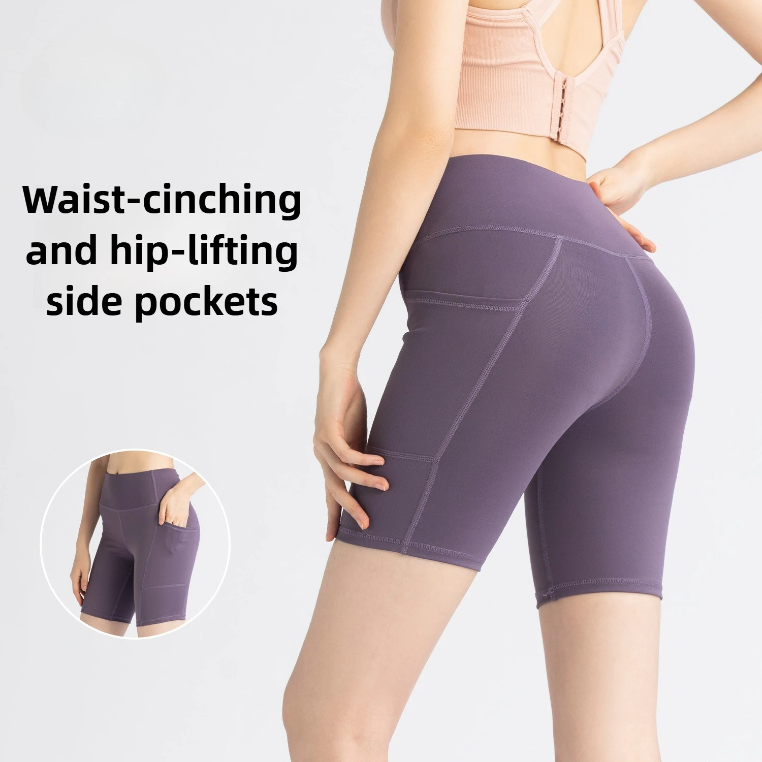 

Leggings Women's Five-point Medium Shorts Side Pockets High Waist Hip Lift Fitness Running Yoga Pants