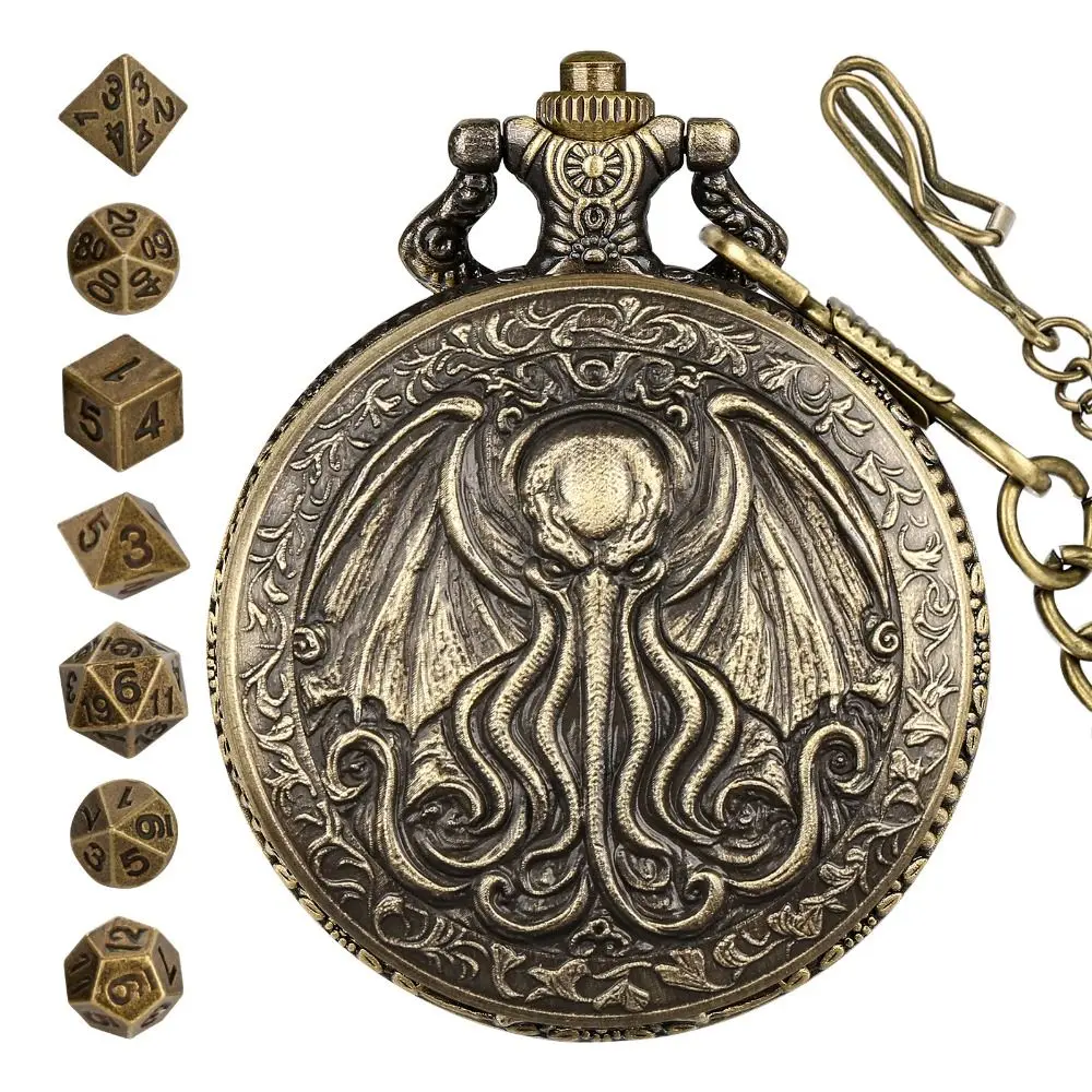

Zinc Alloy Mini Polyhedron Dice Set Portable Game Accessory Octopus Pocket Watch Case Versatile Mini Entertainment Dice