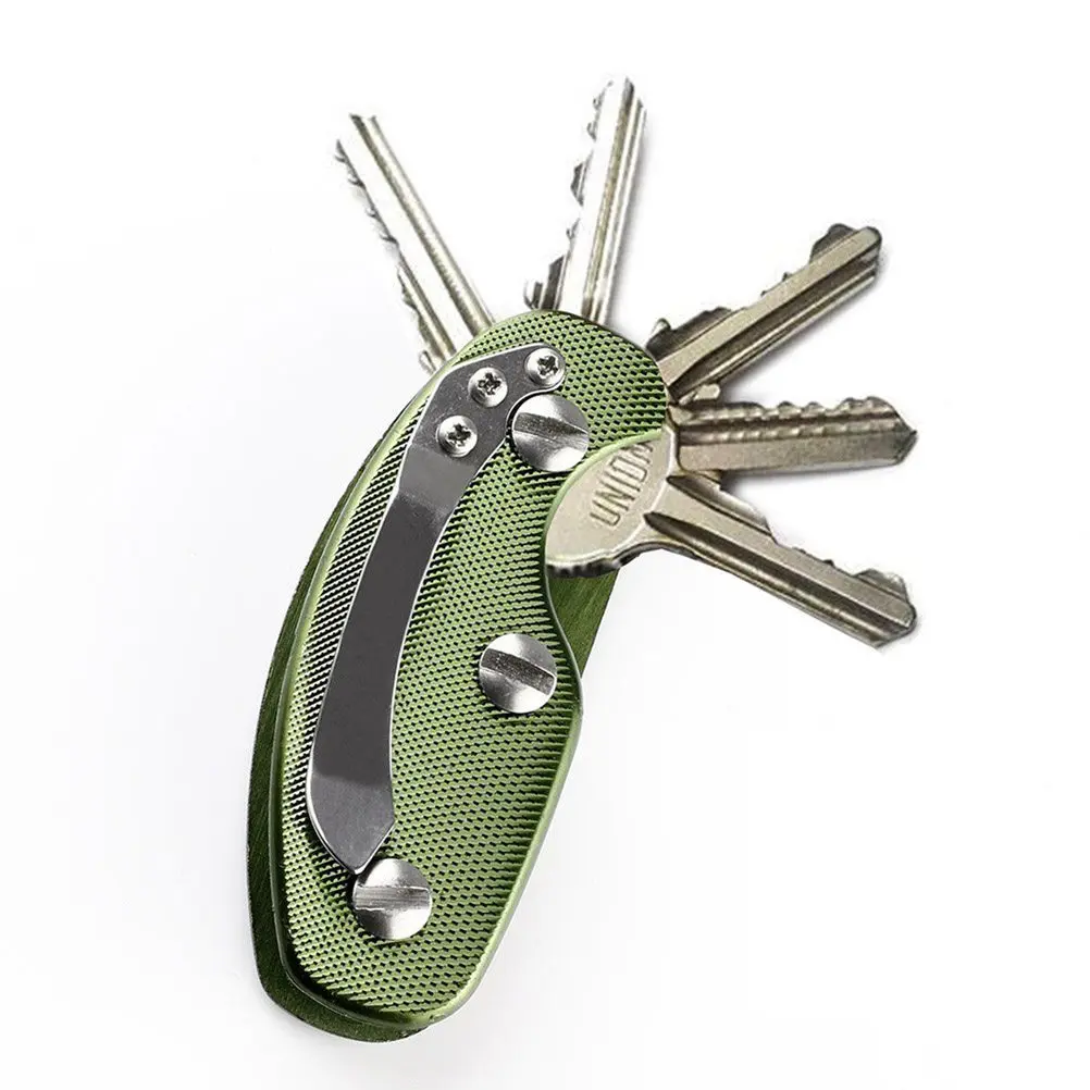 Green Aluminum Key Holder Clip Hard Light Aluminium Alloy Outdoor Pocket Tool Non Slip Surface Fits 6 Keys Organizer
