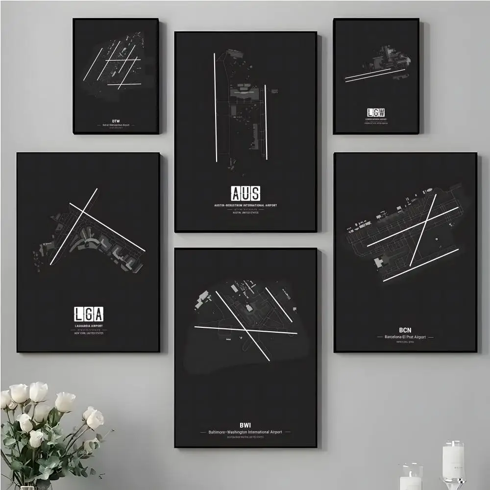 

Airport Map Art Poster HD Waterproof Canvas Art: Aesthetic Wall Decor Home,Bar & More