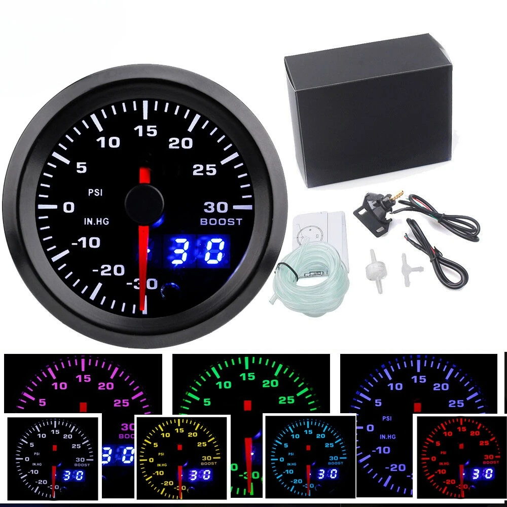 2'' 52mm Dual Display Turbo Boost gauge PSI 7 colors Led Boost meter with Stepper Motor Car meter BX101496