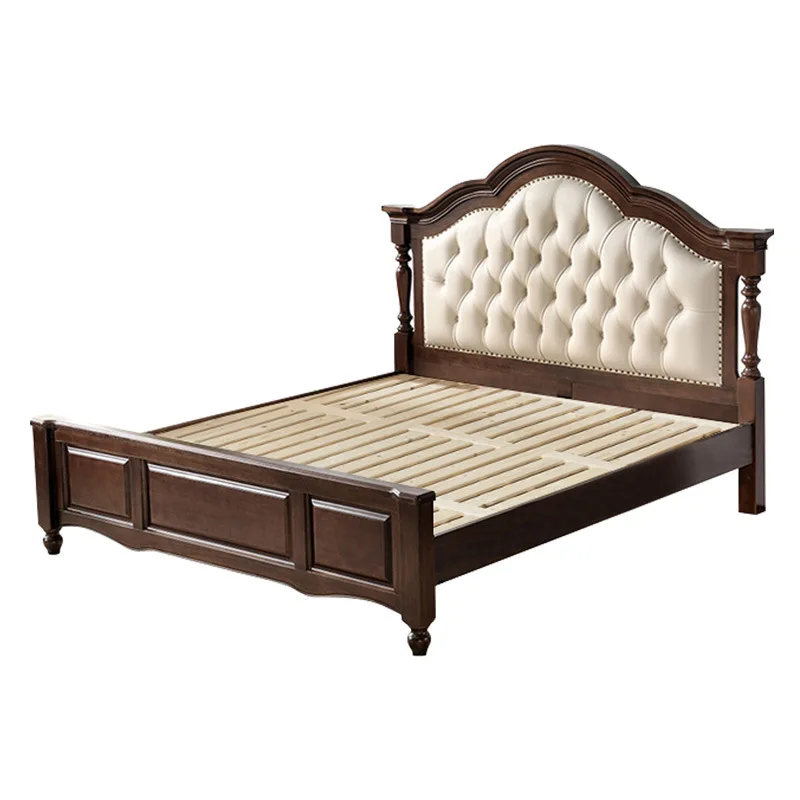 

American solid wood leather bed 1.5 meters master bedroom princess double
