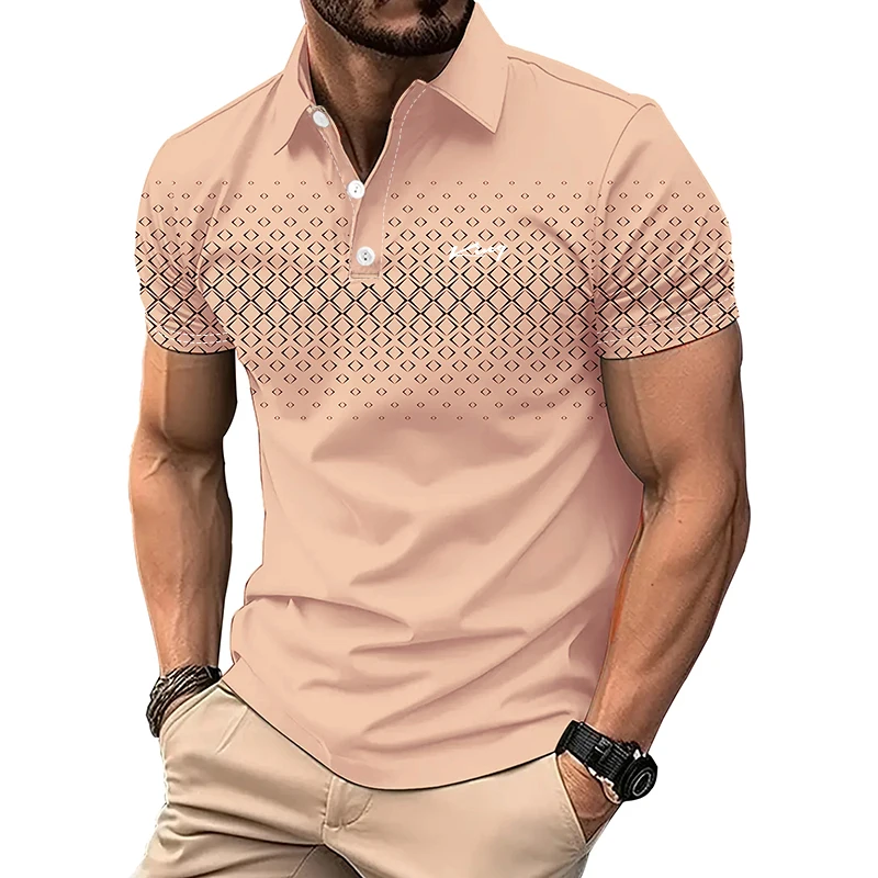 Men Fashion Summer Casual Short Sleeve Polo Shirt Logo Print Business Lapel Polo Shirt .