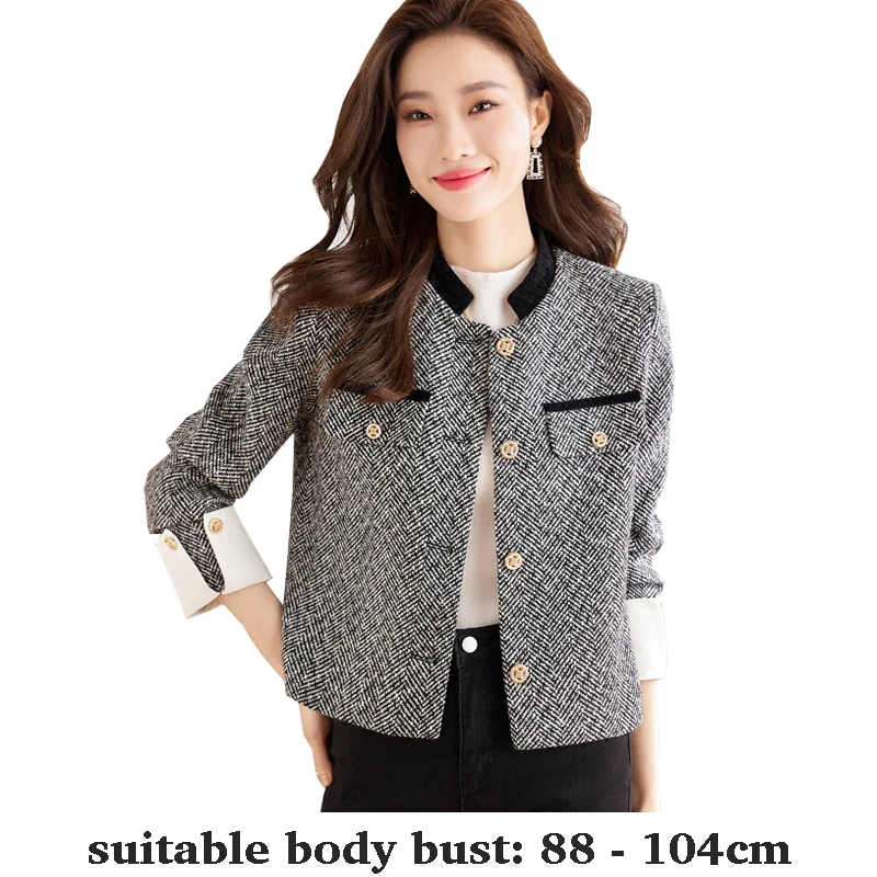 

High quality striped blazer for women long sleeve short jacket O neck autumn winter 2025 elegant office clothes black grey