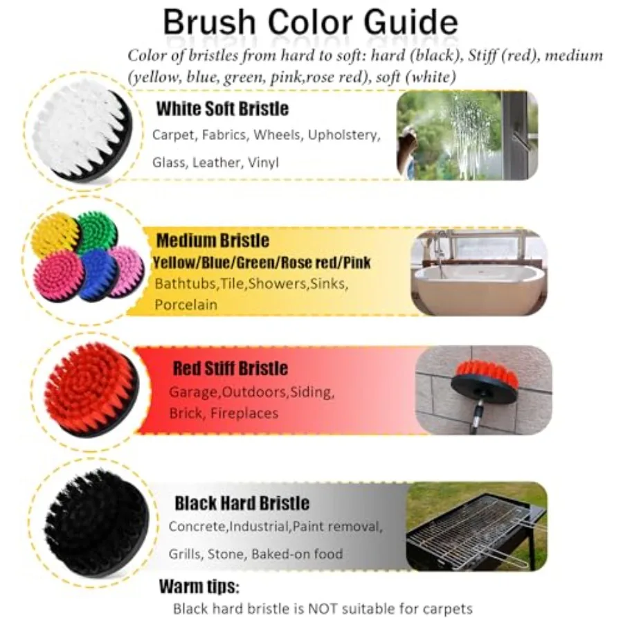 8 Pack Drill Brush Attachment Set, 1/4in Power Scrubber Brush + Extend Long Rod, Brush Drill Attachment, Power Cleaning Scrub B