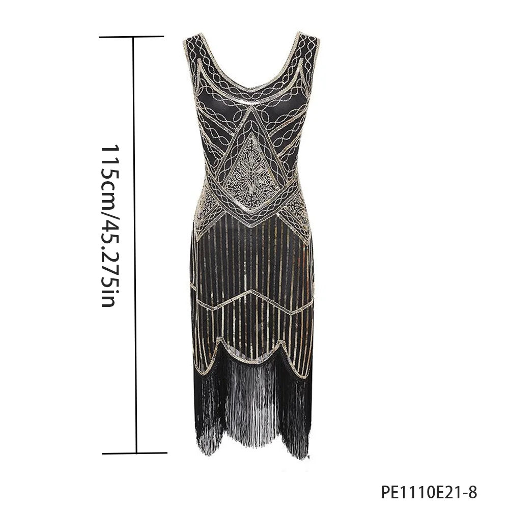 PESENAR jaren 1920 stijl zwart goud kralen franje Flapper jurk voor vintage Gatsby kostuum en feestaccessoire