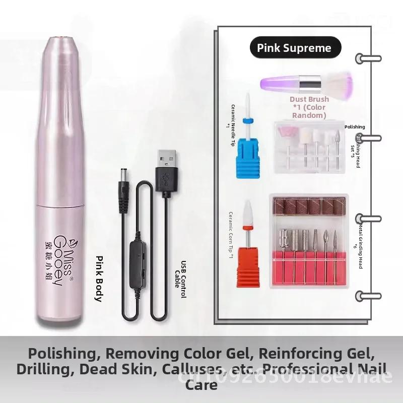 

Portable Electric Nail Dismantle Sanding Machine Special Polishing Pen for Nail Shops - Pink Silver White Grinding Head