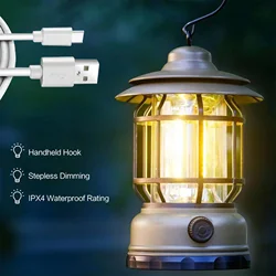 Camping Illuminator Versatile Portable USB Fast Charging Outdoor LED Camping Lantern Vintage Design Ideal Home Tent Emergencies