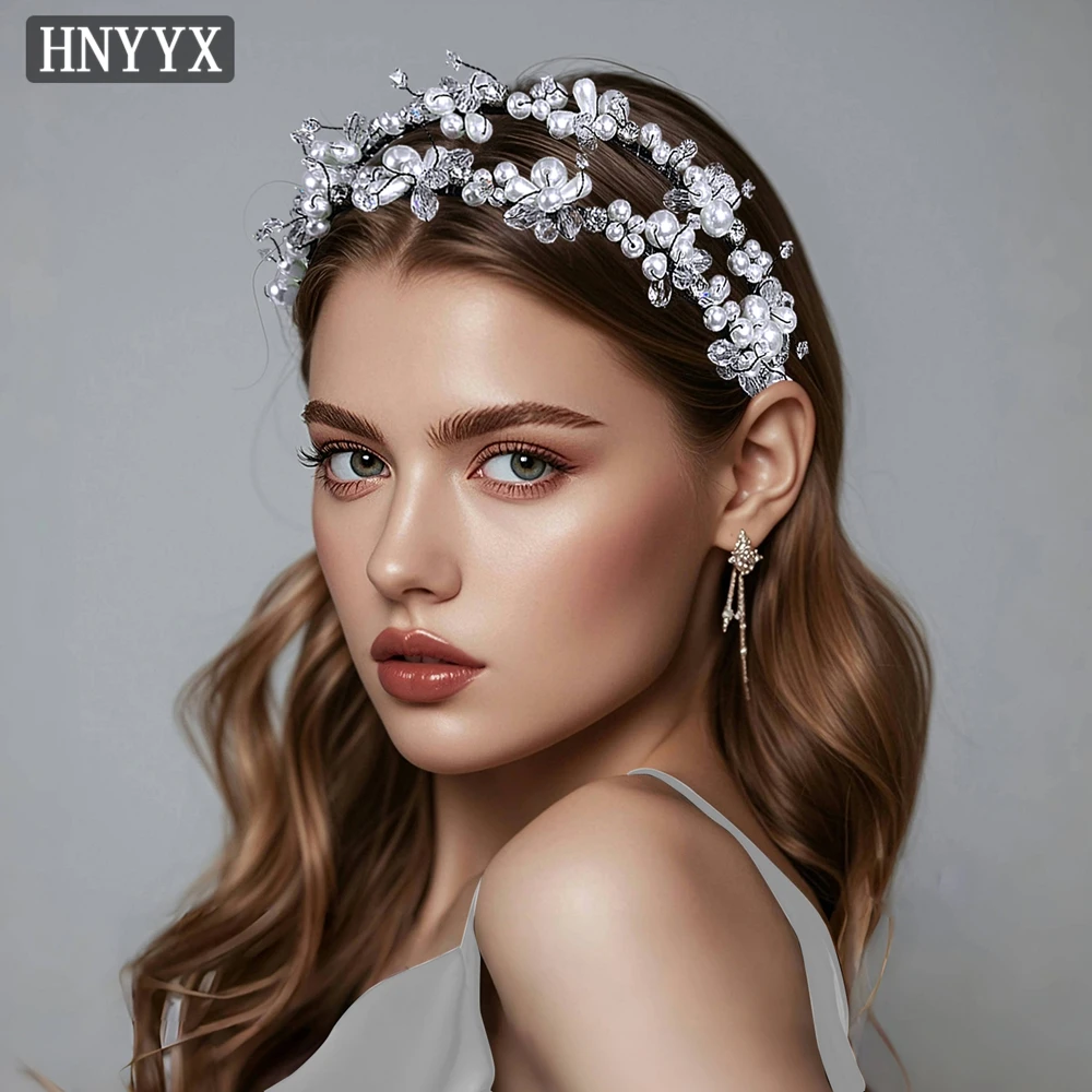 

HNYYX Crystal Headband Double Row Pearl Hair Accessories Rhinestone Hair Hoops Wedding Party Hair Pieces Fashion Headwear A99