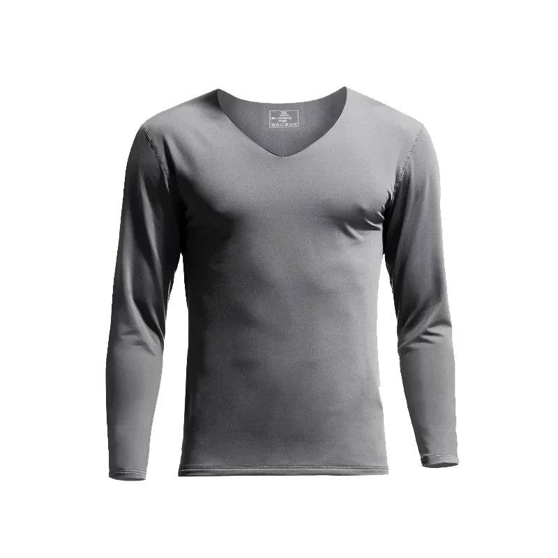

Men's Seamless V-neck Thermal Top, Winter Heat Generating Fleece Lined Slim Thin Base Layer Shirt