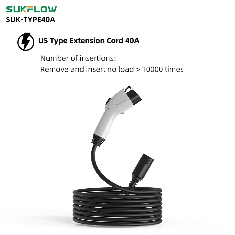 Sukflow Type 1  US Standard Charging Extension Cord 40A Outdoor Waterproof Portable Extension Cord for Electric Vehicles