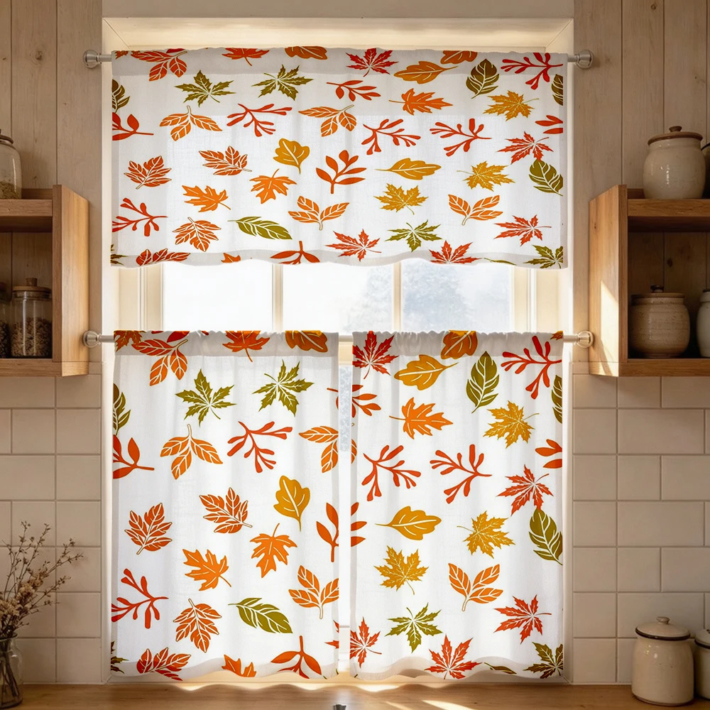 Fall Kitchen Curtains, Multi Color Maple Leaf Fall, Digital Print, Kitchen Dining Room, Rod Pocket Polyester, Home Decor